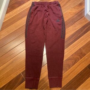 Adidas Women’s Burgundy Joggers with Black Stripes Size S